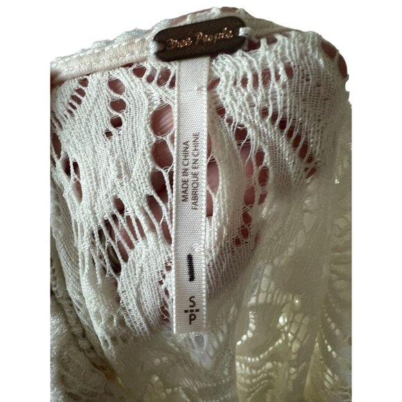 FREE PEOPLE Womens Cream Lace V Neck Dress Size Small - Picture 2 of 6